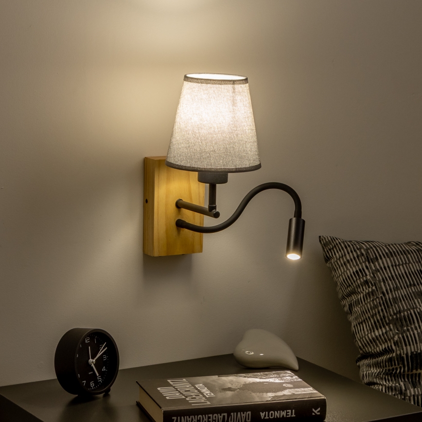 Brilagi - LED Гнучка настінна лампа NUBILA WOOD 1xE27/25W/230V + LED/3W дуб/сірий