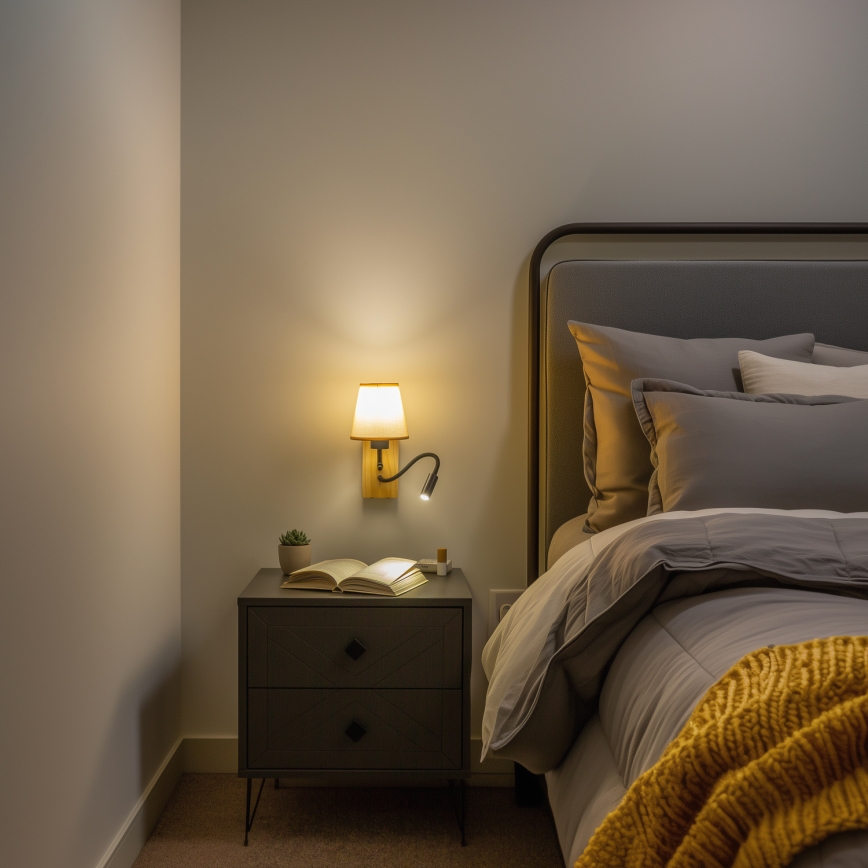 Brilagi - LED Гнучка настінна лампа NUBILA WOOD 1xE27/25W/230V + LED/3W дуб/світло-коричневий