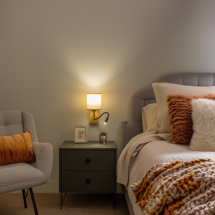Brilagi - LED Гнучка настінна лампа NUBILA WOOD 1xE27/25W/230V + LED/3W дуб/світло-коричневий