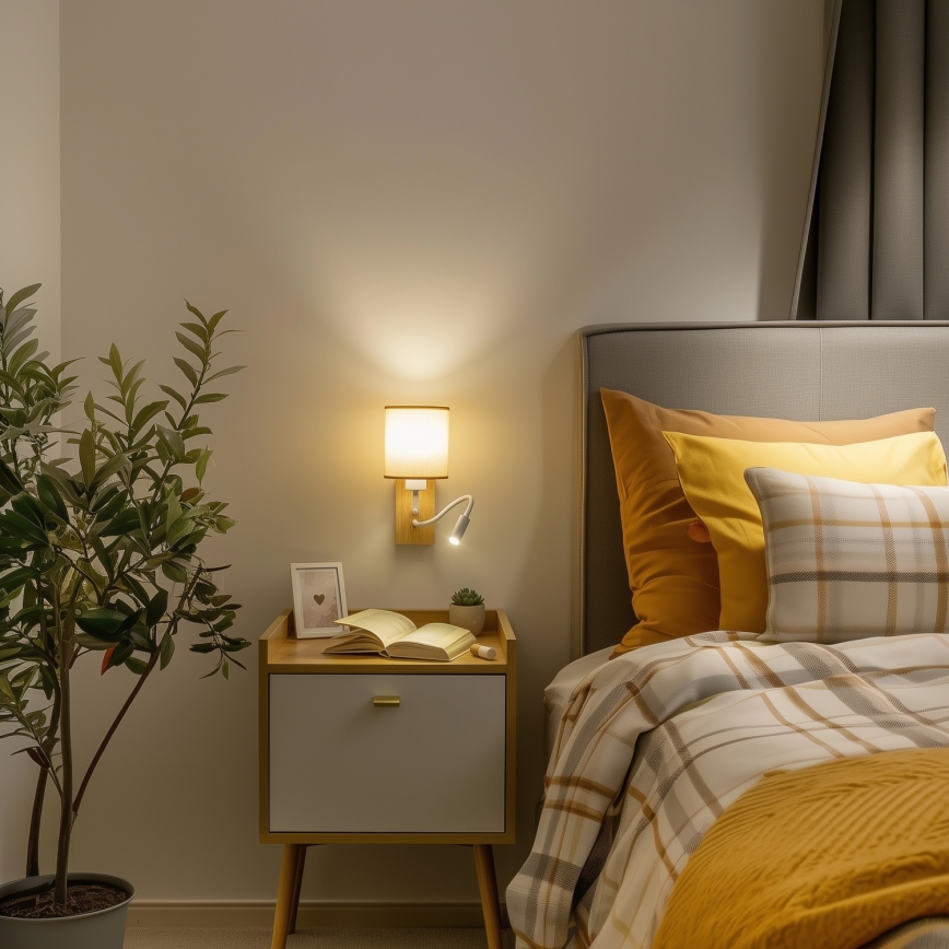 Brilagi - LED Гнучка настінна лампа NUBILA WOOD 1xE27/25W/230V + LED/3W дуб/світло-коричневий