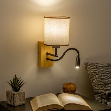 Brilagi - LED Гнучка настінна лампа NUBILA WOOD 1xE27/25W/230V + LED/3W дуб/коричневий