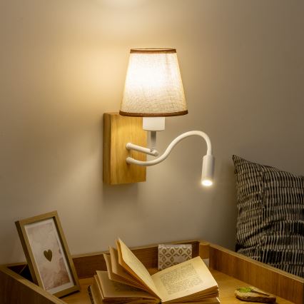 Brilagi - LED Гнучка настінна лампа NUBILA WOOD 1xE27/25W/230V + LED/3W дуб/коричневий