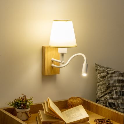 Brilagi - LED Гнучка настінна лампа NUBILA WOOD 1xE27/25W/230V + LED/3W дуб/кремовий