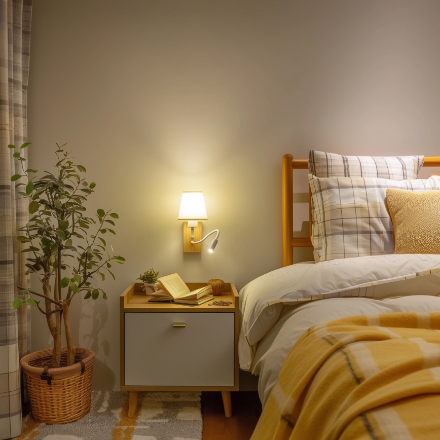 Brilagi - LED Гнучка настінна лампа NUBILA WOOD 1xE27/25W/230V + LED/3W дуб/кремовий