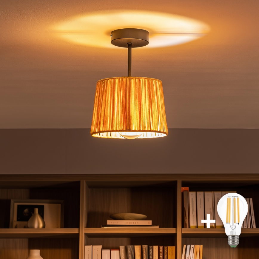 Brilagi - Світлодіодна накладна люстра CERIA BOHO 1xE27/60W/230V діаметр 20 см чорна/рафія