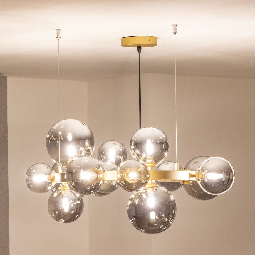 Brilagi - Світлодіодна підвісна люстра MILLA 15xG9/3W/230V золотий/димчастий