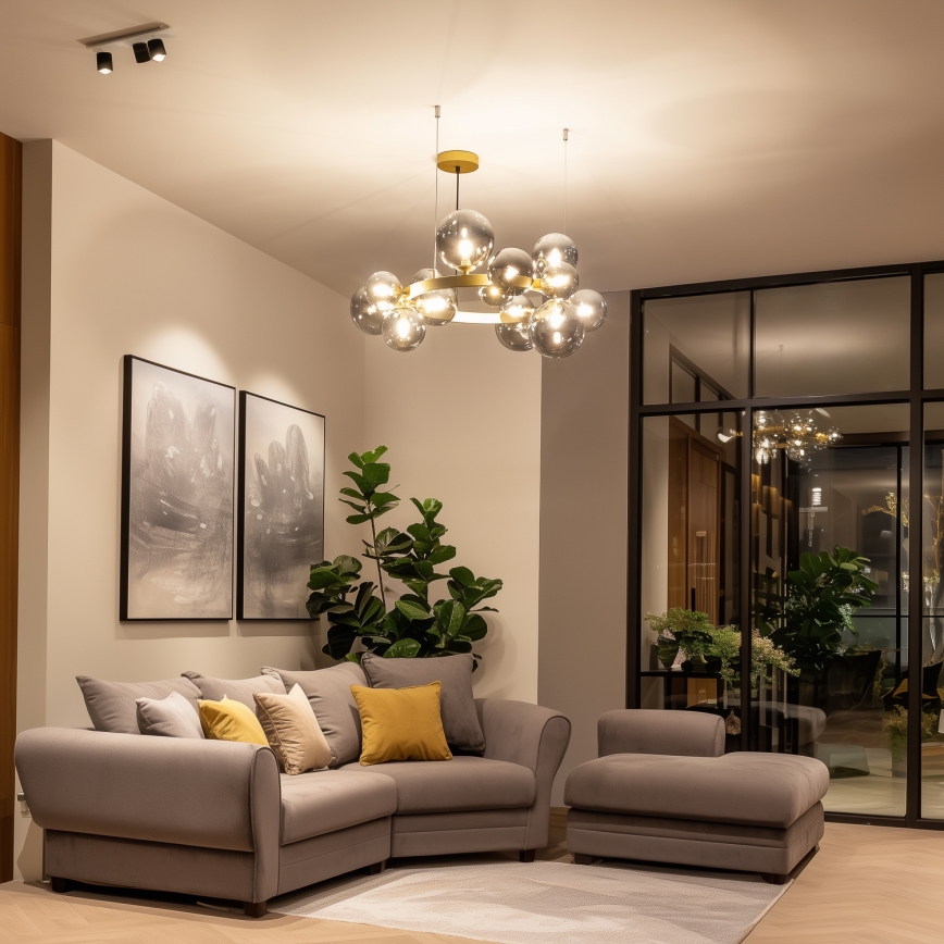 Brilagi - Світлодіодна підвісна люстра MILLA 15xG9/3W/230V золотий/димчастий