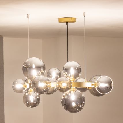 Brilagi - Світлодіодна підвісна люстра MILLA 15xG9/3W/230V золотий/димчастий