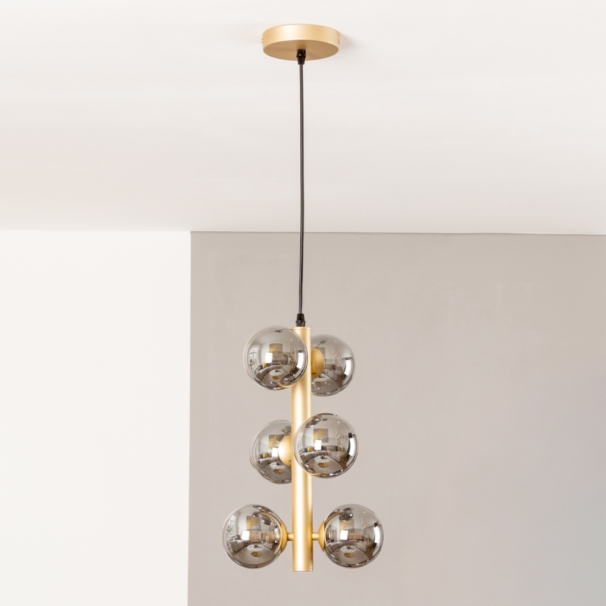 Brilagi - Світлодіодна підвісна люстра MILLA 6xG9/3W/230V золотий/димчастий