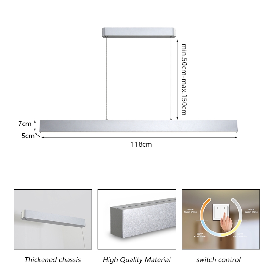 Brilagi - Світлодіодна підвісна люстра SLEEKLINE LED/40W/230V 3000/4500/6000K срібний