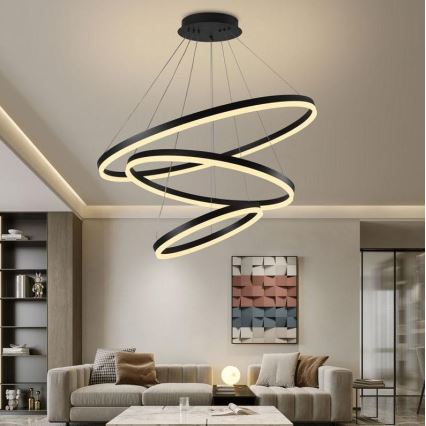 Brilagi - Світлодіодна підвісна люстра з регулюванням яскравості CIRCLE LED/125W/230V 3000-6500K чорний + пульт дистанційного керування