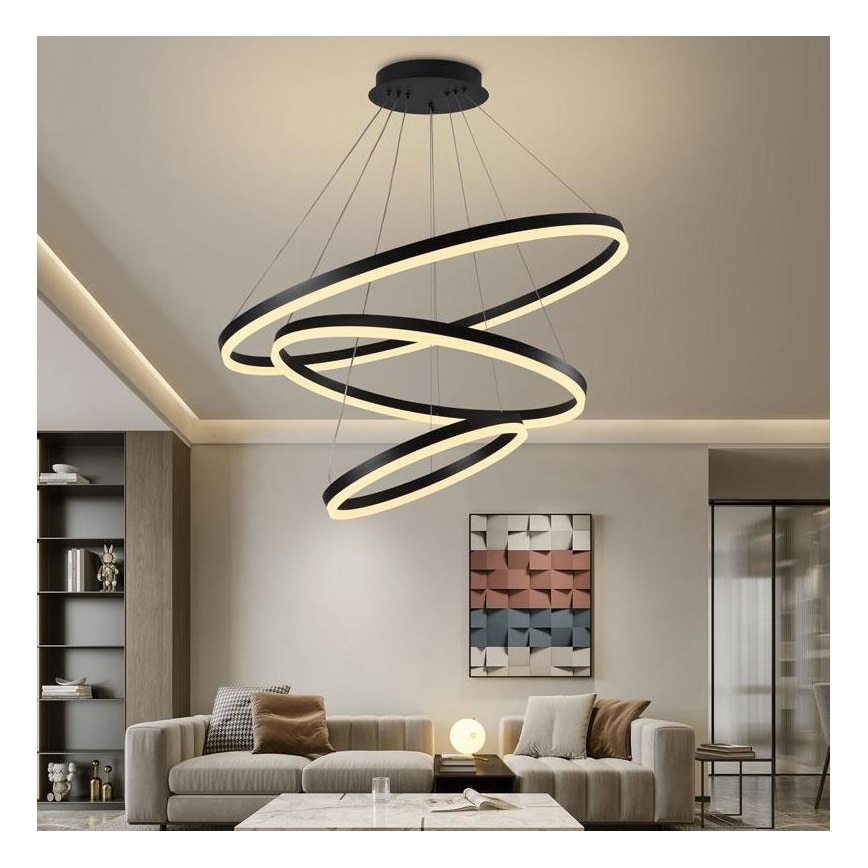 Brilagi - Світлодіодна підвісна люстра з регулюванням яскравості CIRCLE LED/125W/230V 3000-6500K чорний + пульт дистанційного керування