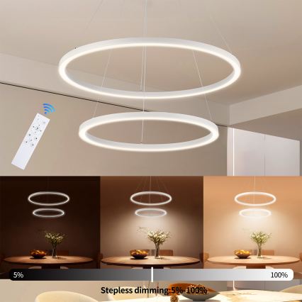 Brilagi - Світлодіодна люстра на тросі PORTOFINO з регулюванням яскравості LED/98W/230V 3000-6000K діаметр 80 см біла + пульт дистанційного керування