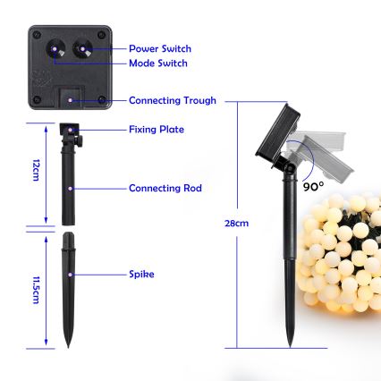Brilagi - сонячна LED декоративна гірлянда BUBBLE 200xLED/8 функцій 20m IP65 тепле біле 800 mAh