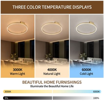 Brilagi - LED димований стельовий світильник PORTOFINO LED/60W/230V 3000-6000K діам. 80 см золотистий + дистанційне керування