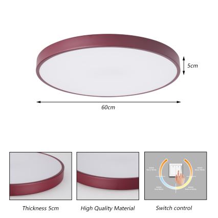 Brilagi - LED стельовий світильник POOL LED/60W/230V 3000/4000/6000K, діам. 60 см, бордовий