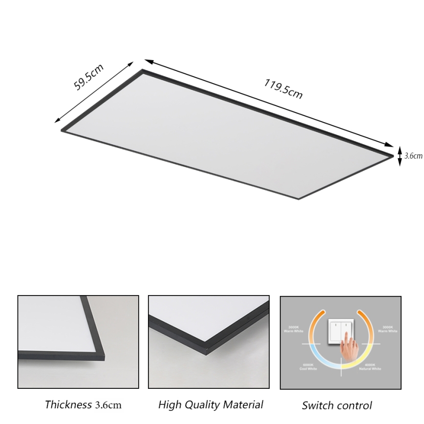 Brilagi - LED стельовий світильник SLIMFRAME LED/80W/230V 120x60 cm 3000/4000/6000K чорний