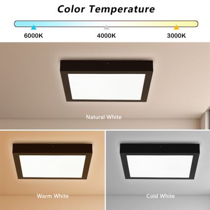 Brilagi - Світлодіодний стельовий світильник для ванної кімнати FRAME LED/24W/230V 30x30 см 3000/4000/6000K IP44 чорний