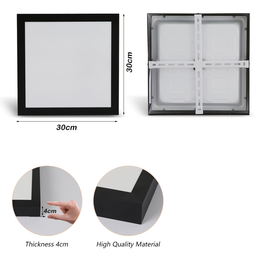 Brilagi - Світлодіодний стельовий світильник для ванної кімнати FRAME LED/24W/230V 30x30 см 3000/4000/6000K IP44 чорний