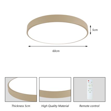 Brilagi - LED-стельовий світильник з регулюванням яскравості POOL LED/60W/230V 3000-6000K діаметр 60 см, бежевий + пульт дистанційного керування