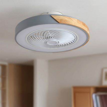 Brilagi - LED стельовий світильник із вентилятором з регульованою яскравістю LED/38W/230V 3000-6500K 3000-6500K діаметр 50 см сірий/дуб + пульт дистанційного керування
