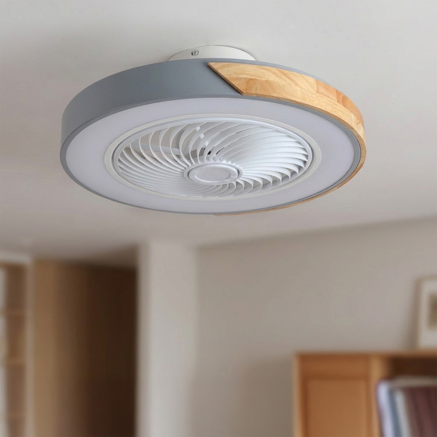 Brilagi - LED стельовий світильник із вентилятором з регульованою яскравістю LED/38W/230V 3000-6500K 3000-6500K діаметр 50 см сірий/дуб + пульт дистанційного керування