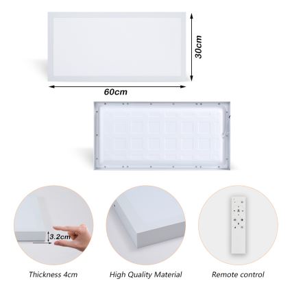 Brilagi - Стельовий LED світильник для ванної з регулюванням яскравості FRAME SMART LED/30W/230V 30x60 cm 3000-6000K IP44 білий + пульт дистанційного керування