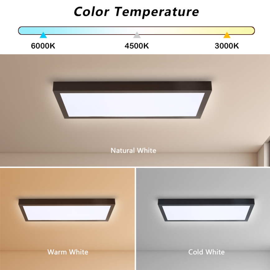 Brilagi - Стельовий LED світильник для ванної з регулюванням яскравості FRAME SMART LED/30W/230V 30x60 см 3000-6000K  IP44 чорний  + пульт дистанційного керування