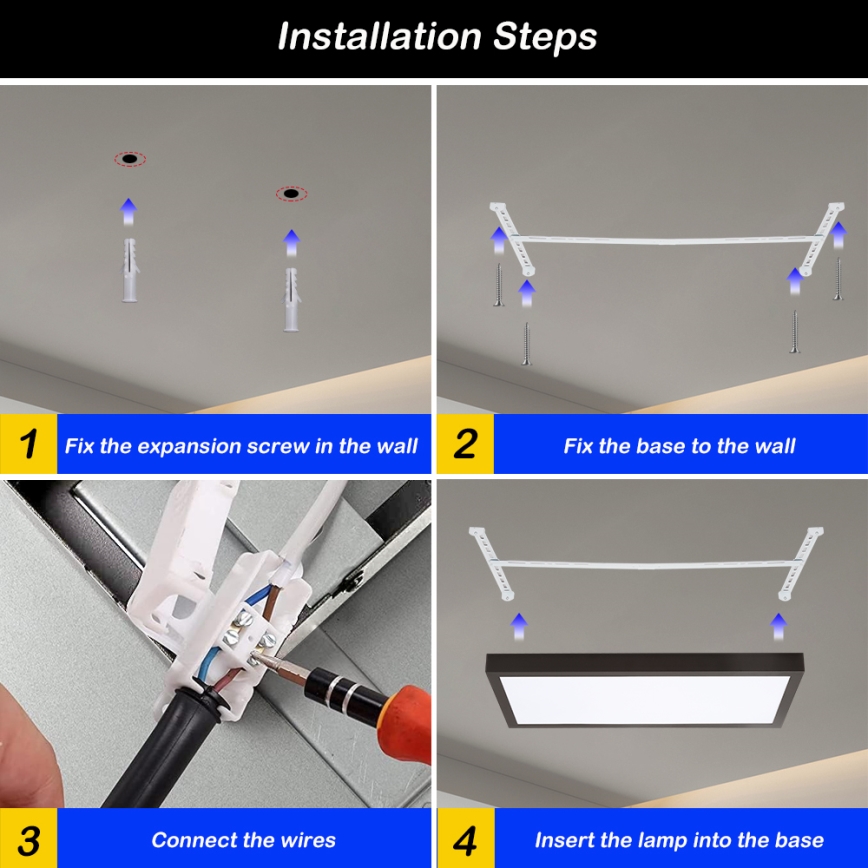 Brilagi - Стельовий LED світильник для ванної з регулюванням яскравості FRAME SMART LED/30W/230V 30x60 см 3000-6000K  IP44 чорний  + пульт дистанційного керування