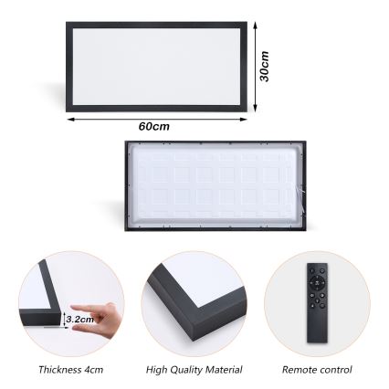 Brilagi - Стельовий LED світильник для ванної з регулюванням яскравості FRAME SMART LED/30W/230V 30x60 см 3000-6000K  IP44 чорний  + пульт дистанційного керування