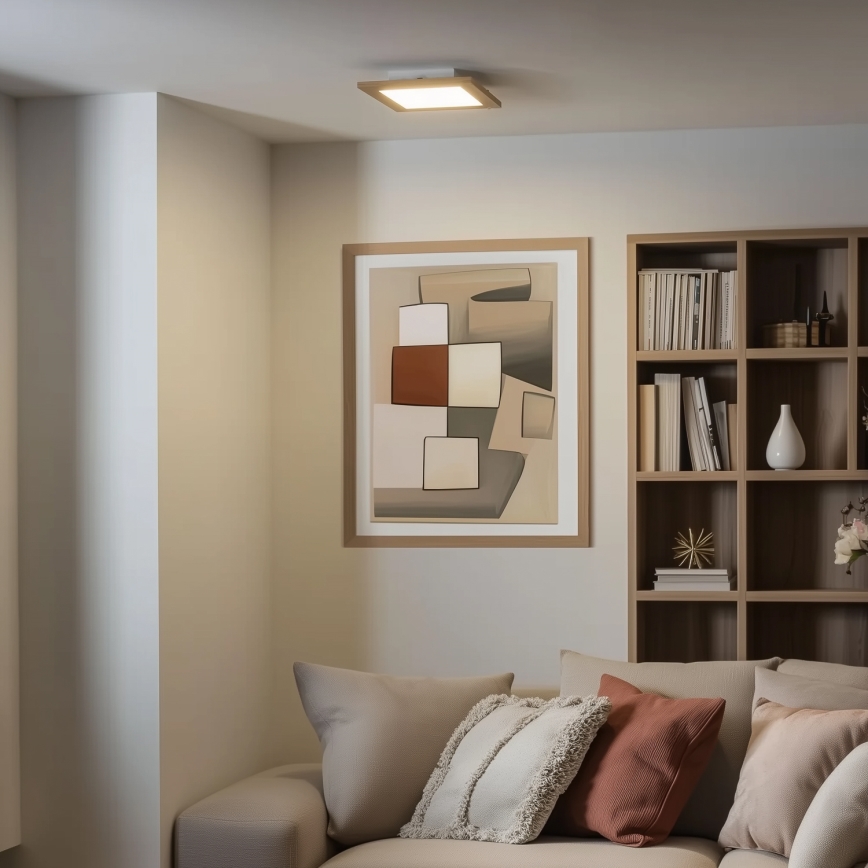 Brilagi - Світлодіодний стельовий світильник з регулюванням яскравості SLIMFRAME WOOD LED/25W/230V 34x34 см 3000-6000K коричневий + пульт дистанційного керування