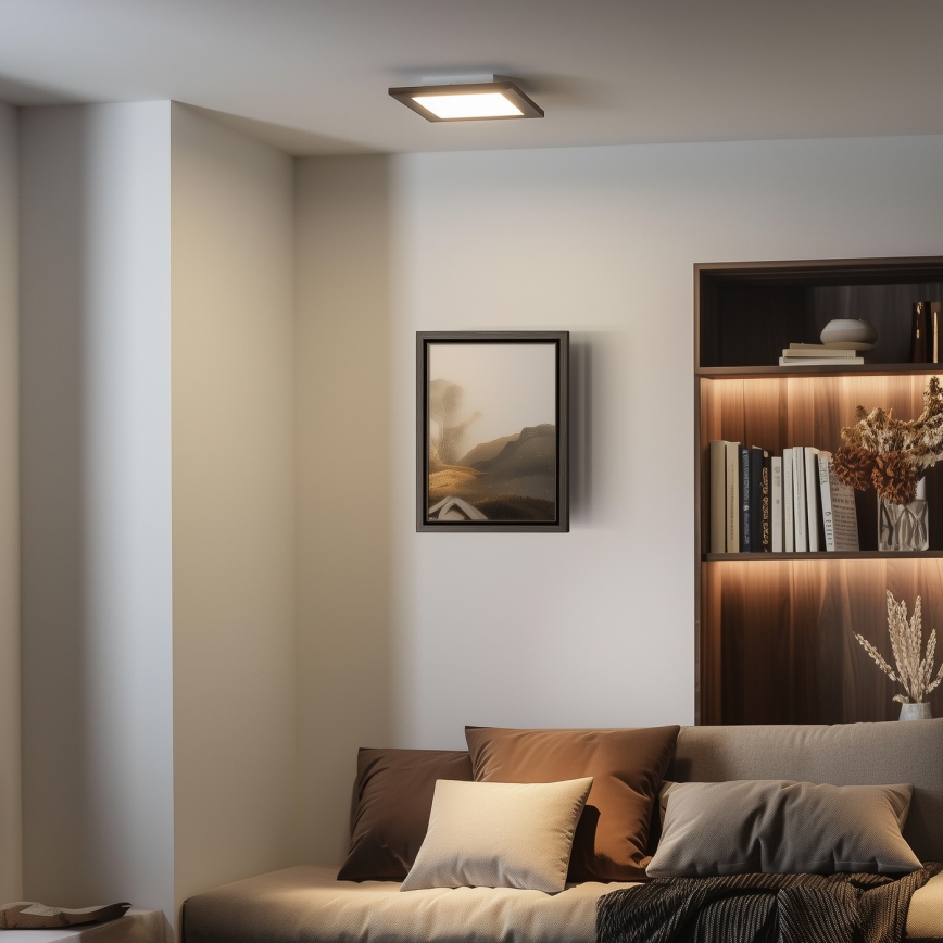 Brilagi - Світлодіодний стельовий світильник з регулюванням яскравості SLIMFRAME WOOD LED/25W/230V 34x34 cm 3000-6000K темно-коричневий + пульт дистанційного керування