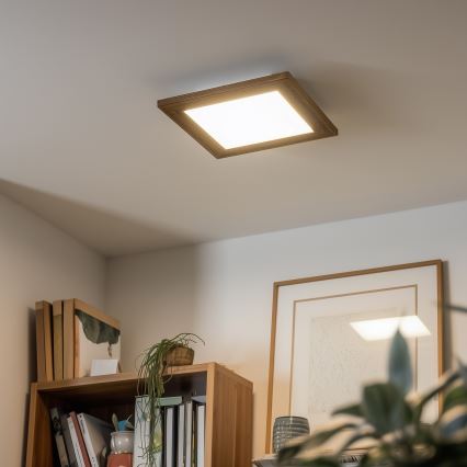 Brilagi - Світлодіодний стельовий світильник з регулюванням яскравості SLIMFRAME WOOD LED/25W/230V 34x34 см 3000-6000K коричневий + пульт дистанційного керування