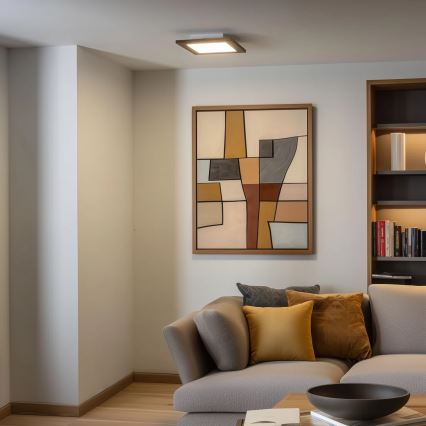 Brilagi - Світлодіодний стельовий світильник з регулюванням яскравості SLIMFRAME WOOD LED/25W/230V 34x34 см 3000-6000K коричневий + пульт дистанційного керування