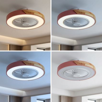Brilagi - регульований LED стельовий світильник із вентилятором LED/38W/230V 3000-6500K 3000-6500K, діаметр 50 см, рожевий/дуб + пульт дистанційного керування