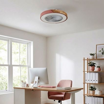 Brilagi - регульований LED стельовий світильник із вентилятором LED/38W/230V 3000-6500K 3000-6500K, діаметр 50 см, рожевий/дуб + пульт дистанційного керування