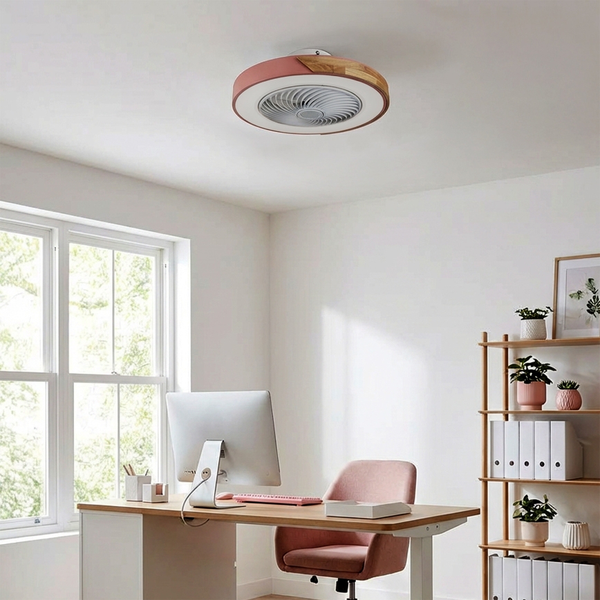 Brilagi - регульований LED стельовий світильник із вентилятором LED/38W/230V 3000-6500K 3000-6500K, діаметр 50 см, рожевий/дуб + пульт дистанційного керування