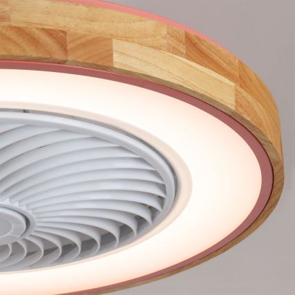 Brilagi - регульований LED стельовий світильник із вентилятором LED/38W/230V 3000-6500K 3000-6500K, діаметр 50 см, рожевий/дуб + пульт дистанційного керування