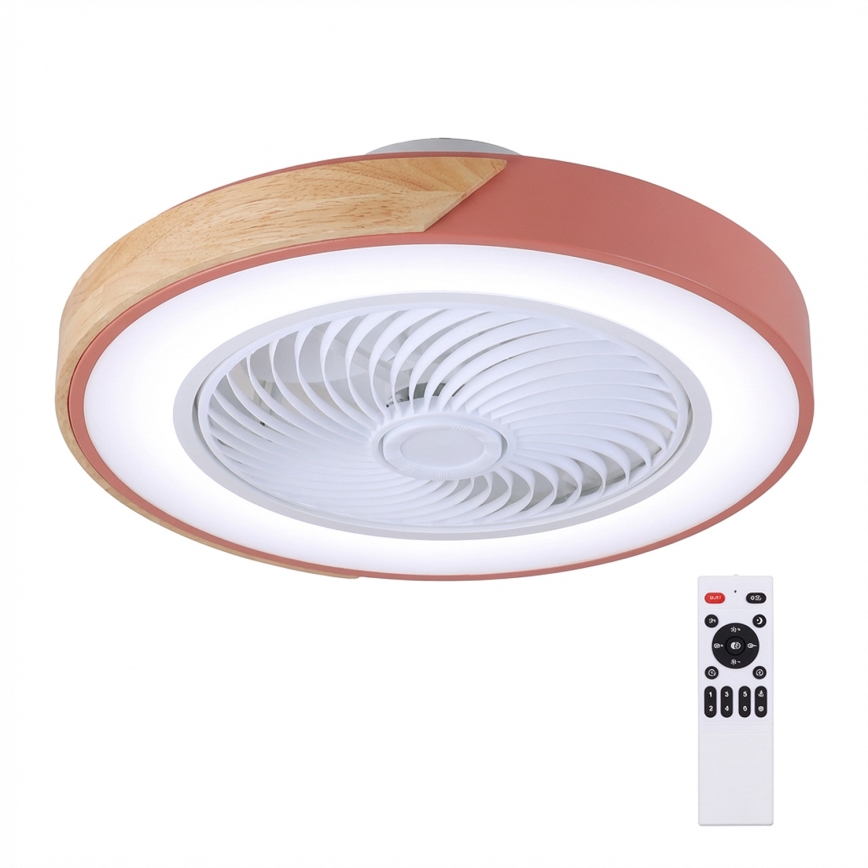 Brilagi - регульований LED стельовий світильник із вентилятором LED/38W/230V 3000-6500K 3000-6500K, діаметр 50 см, рожевий/дуб + пульт дистанційного керування