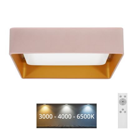 Brilagi - Світлодіодний стельовий світильник з регулюванням яскравості VELVET SQUARE LED/24W/230V 3000/4000/6500K + пульт дистанційного керування рожевий