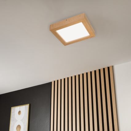Brilagi - Стельовий LED світильник для ванної з регулюванням яскравості WOODY FRAME LED/24W/230V дуб 30x30 см 3000-6000K IP44 + пульт дистанційного керування