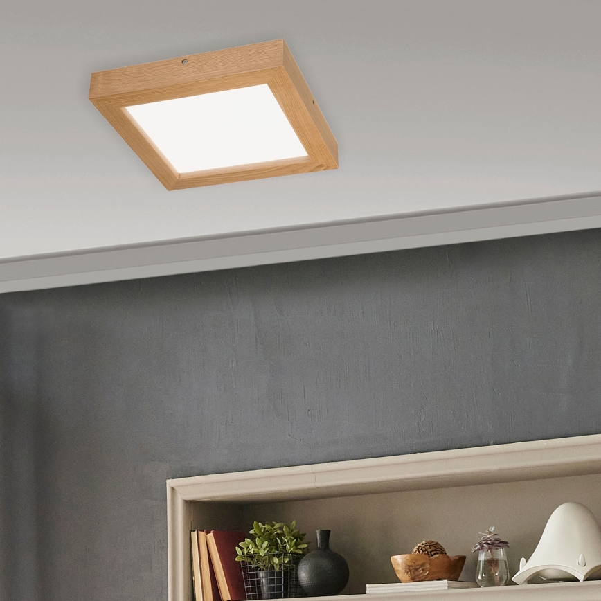Brilagi - Стельовий LED світильник для ванної з регулюванням яскравості WOODY FRAME LED/24W/230V дуб 30x30 см 3000-6000K IP44 + пульт дистанційного керування