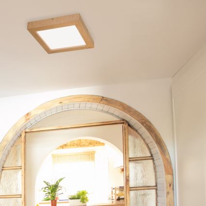 Brilagi - Стельовий LED світильник для ванної з регулюванням яскравості WOODY FRAME LED/24W/230V дуб 30x30 см 3000-6000K IP44 + пульт дистанційного керування