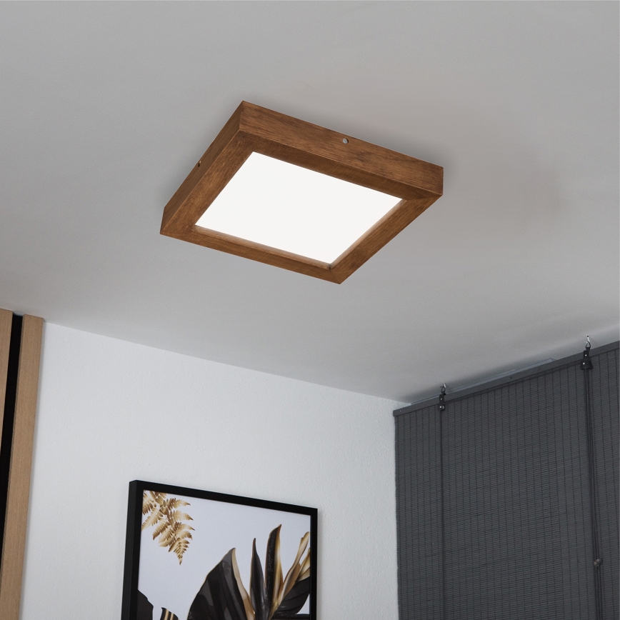 Brilagi - Стельовий LED світильник для ванної з регулюванням яскравості WOODY FRAME LED/24W/230V дуб вишня 30x30 см 3000-6000K IP44 + пульт дистанційного керування