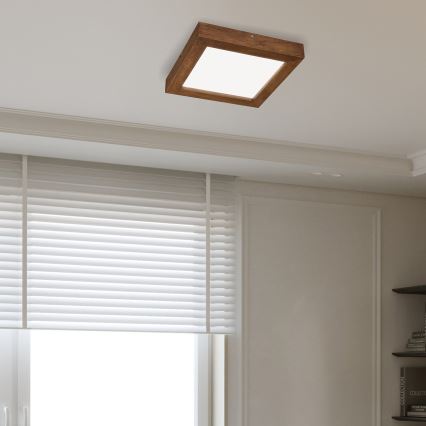 Brilagi - Стельовий LED світильник для ванної з регулюванням яскравості WOODY FRAME LED/24W/230V дуб вишня 30x30 см 3000-6000K IP44 + пульт дистанційного керування