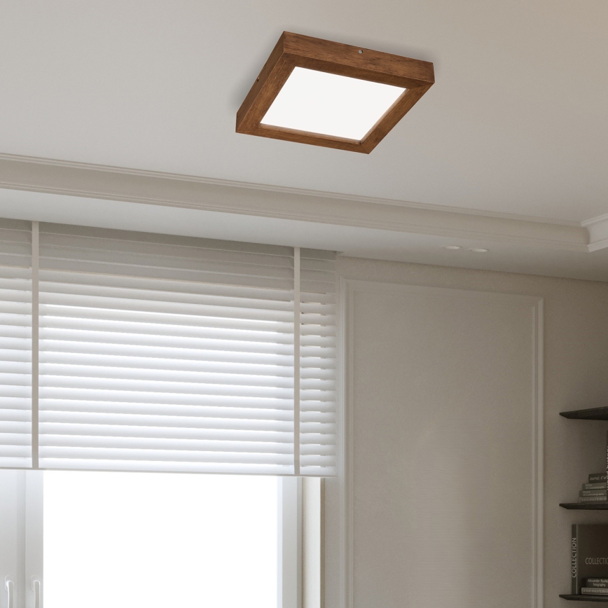Brilagi - Стельовий LED світильник для ванної з регулюванням яскравості WOODY FRAME LED/24W/230V дуб вишня 30x30 см 3000-6000K IP44 + пульт дистанційного керування