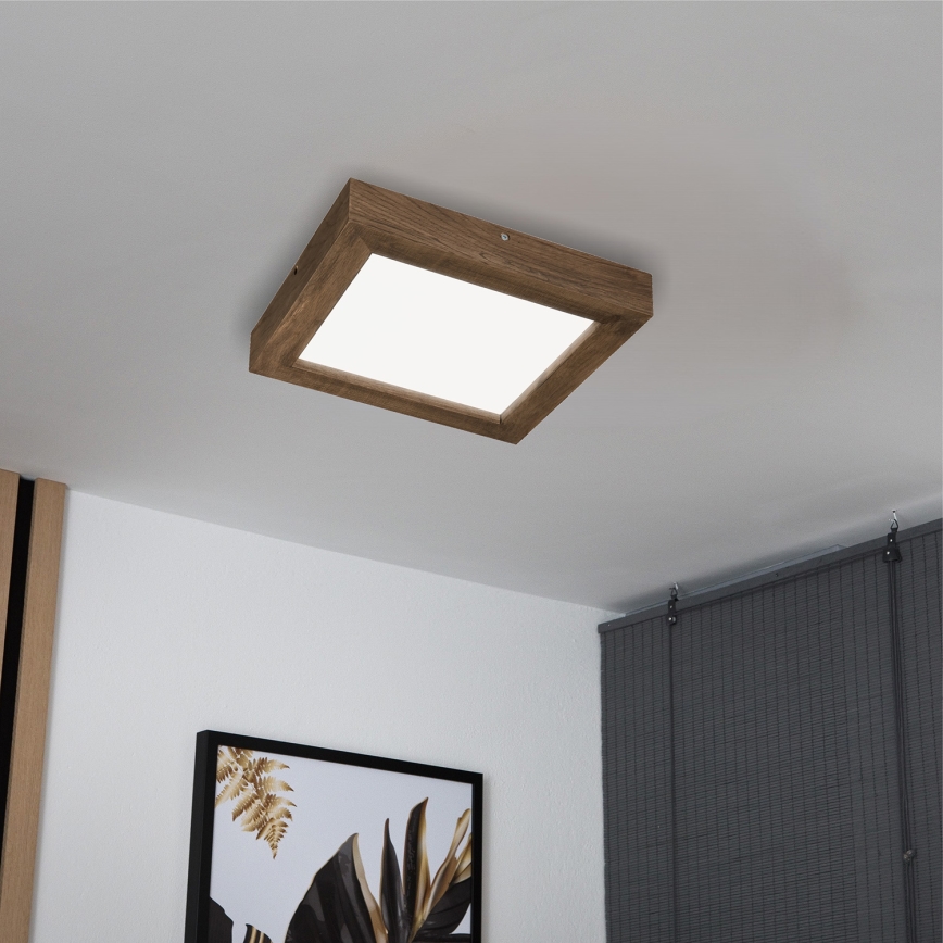 Brilagi - Стельовий LED світильник для ванної з регулюванням яскравості WOODY FRAME LED/24W/230V дуб 30x30 см 3000-6000K IP44 + пульт дистанційного керування