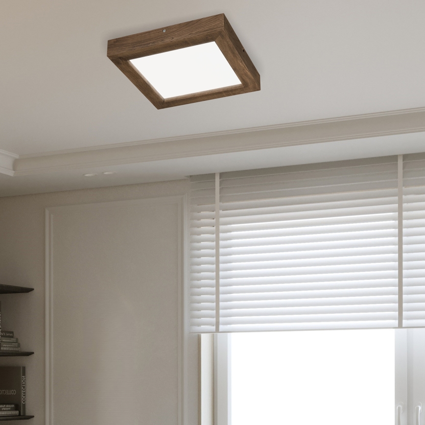Brilagi - Стельовий LED світильник для ванної з регулюванням яскравості WOODY FRAME LED/24W/230V дуб 30x30 см 3000-6000K IP44 + пульт дистанційного керування