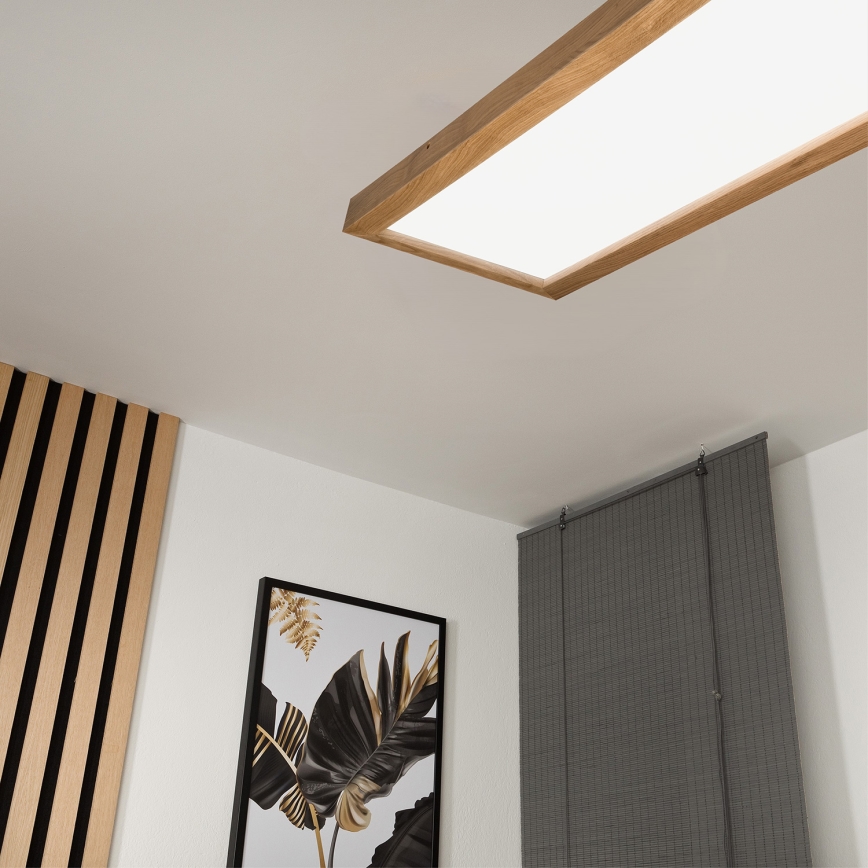 Brilagi - Стельовий LED світильник для ванної з регулюванням яскравості WOODY FRAME LED/50W/230V дуб 120x30 см 3000-6000K IP44 + пульт дистанційного керування