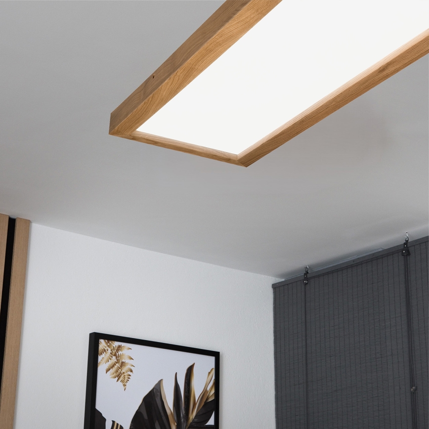 Brilagi - Стельовий LED світильник для ванної з регулюванням яскравості WOODY FRAME LED/50W/230V дуб 120x30 см 3000-6000K IP44 + пульт дистанційного керування